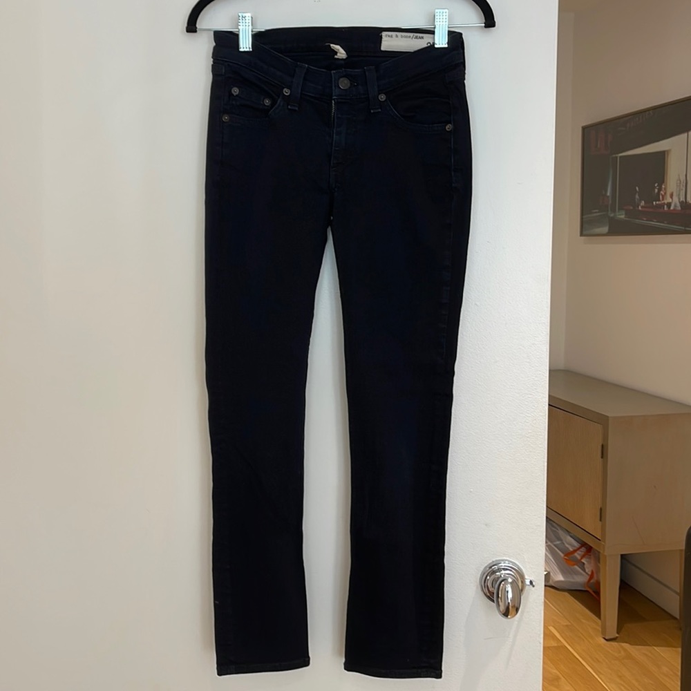 Rag & Bone straight leg skinny cropped jean in dark blue